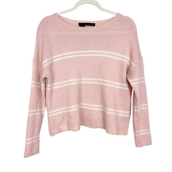 360 Cashmere Sweater Womens Small Pink White Cashmere Blend Stripe Cropped Knit - Picture 1 of 12